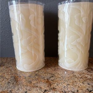 Pottery Barn NWT pair of hand carved ivory pillar candles